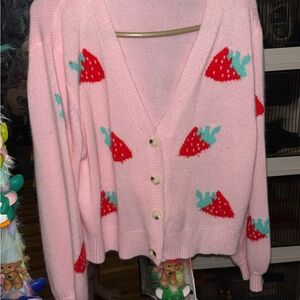 SHEIN Pink Cardigan with Strawberry Design